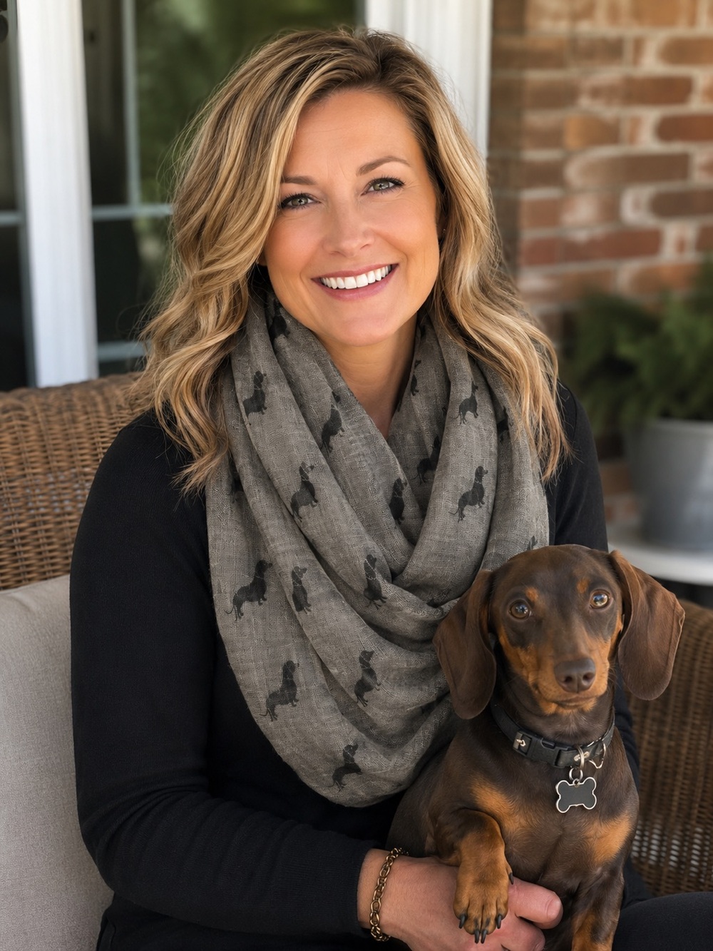 Dachshund Dog Print Infinity Scarf Lightweight Gauze Sheer Wiener Dog Scarf